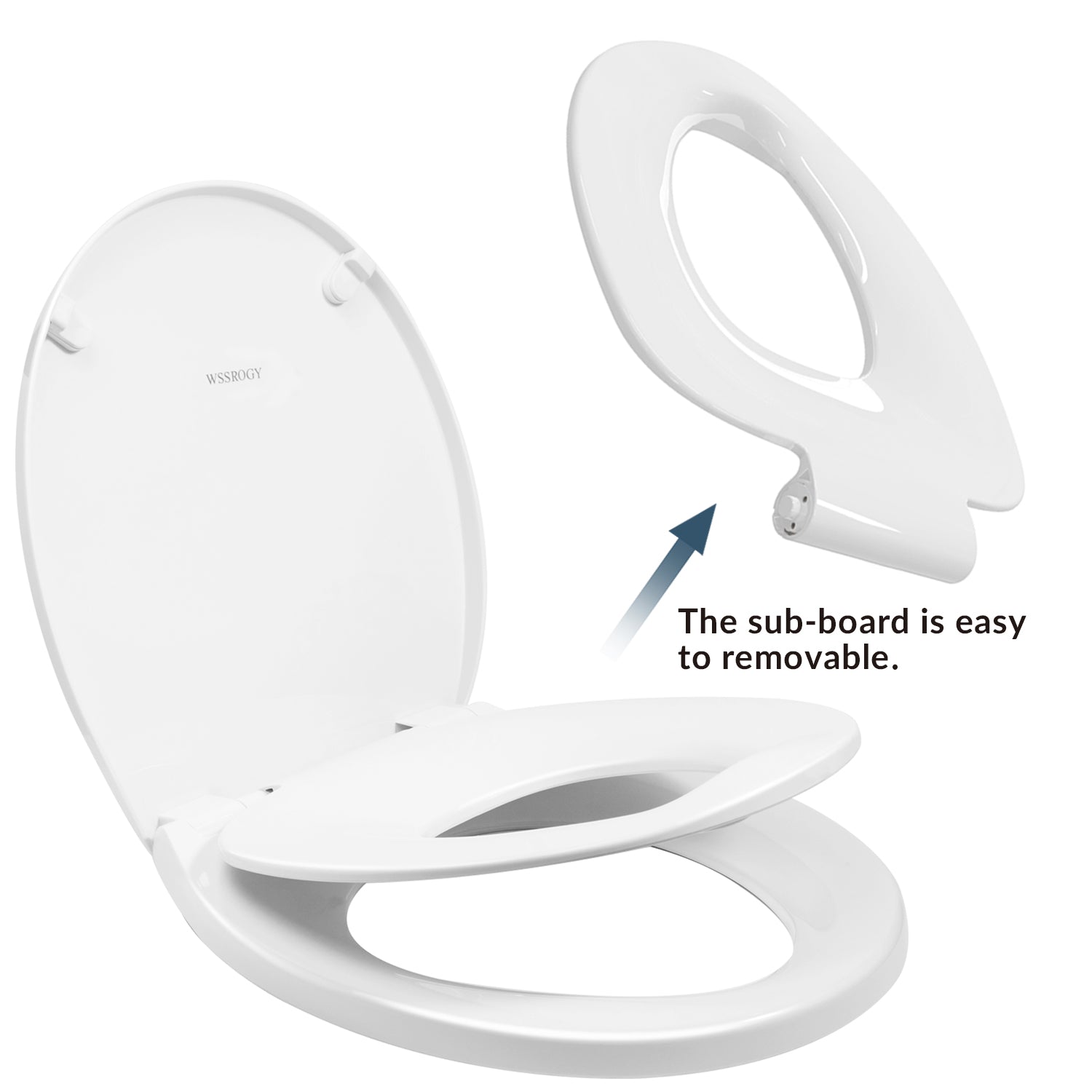 Elongated Toilet Seat with Slow Close Seat, Easy Clean, Suitable Standard Elongated or Oval Toilet with Thickened Plastic Lid, Plastic, White