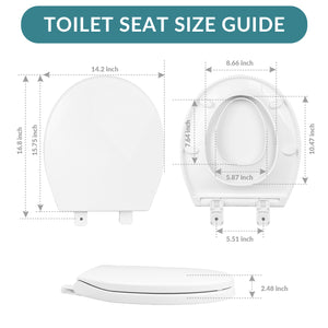 Elongated Toilet Seat with Slow Close Seat, Easy Clean, Suitable Standard Elongated or Oval Toilet with Thickened Plastic Lid, Plastic, White