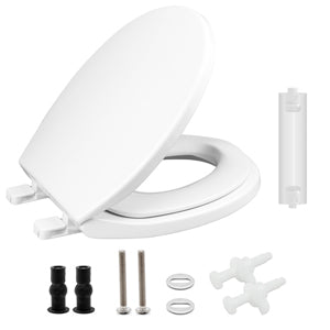 Elongated Toilet Seat with Slow Close Seat, Easy Clean, Suitable Standard Elongated or Oval Toilet with Thickened Plastic Lid, Plastic, White