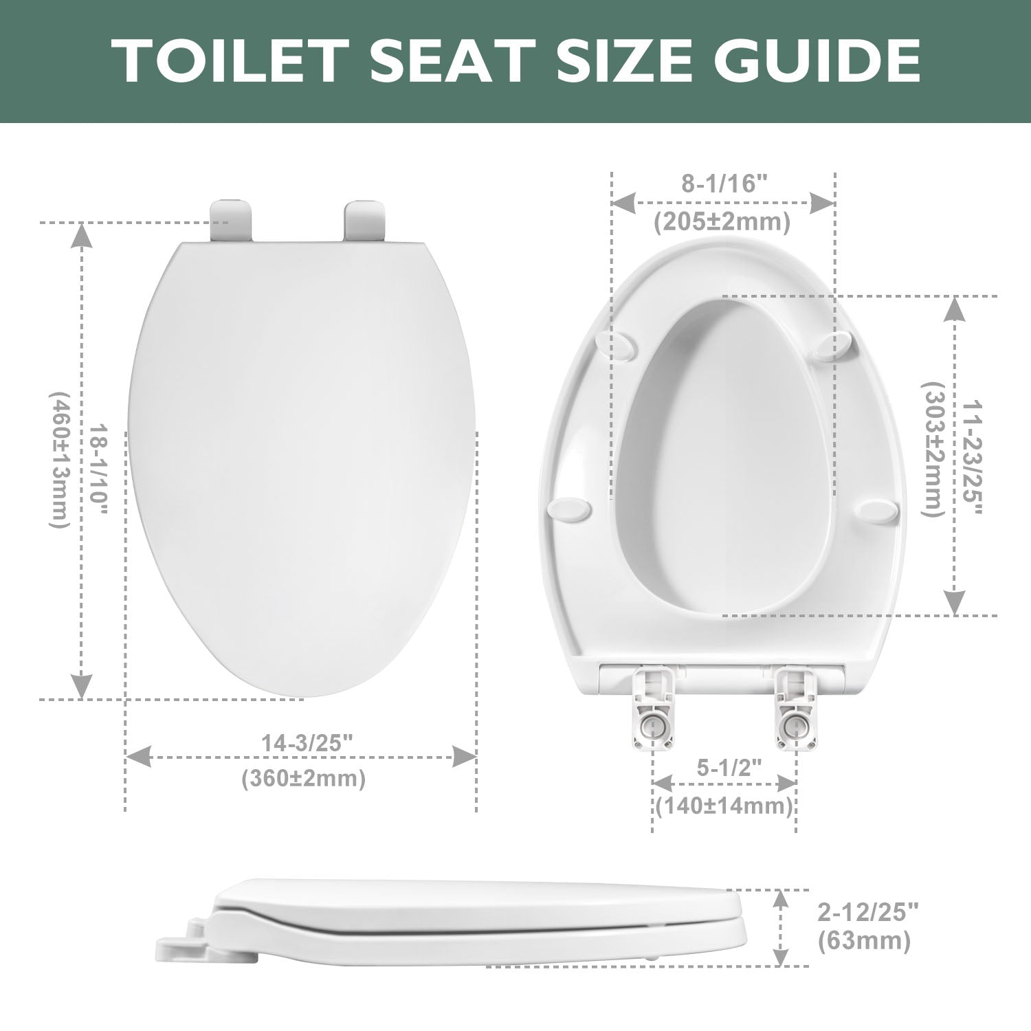 Toilet seat Elongated with Slow Close Hinges, Four Bumpers Never Loosen and Easily Remove, Two Sets of Parts, Plastic, White