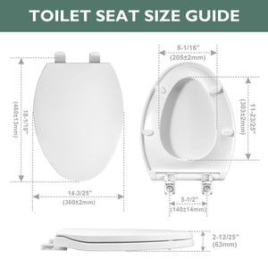 Toilet seat Elongated with Slow Close Hinges, Four Bumpers Never Loosen and Easily Remove, Two Sets of Parts, Plastic, White