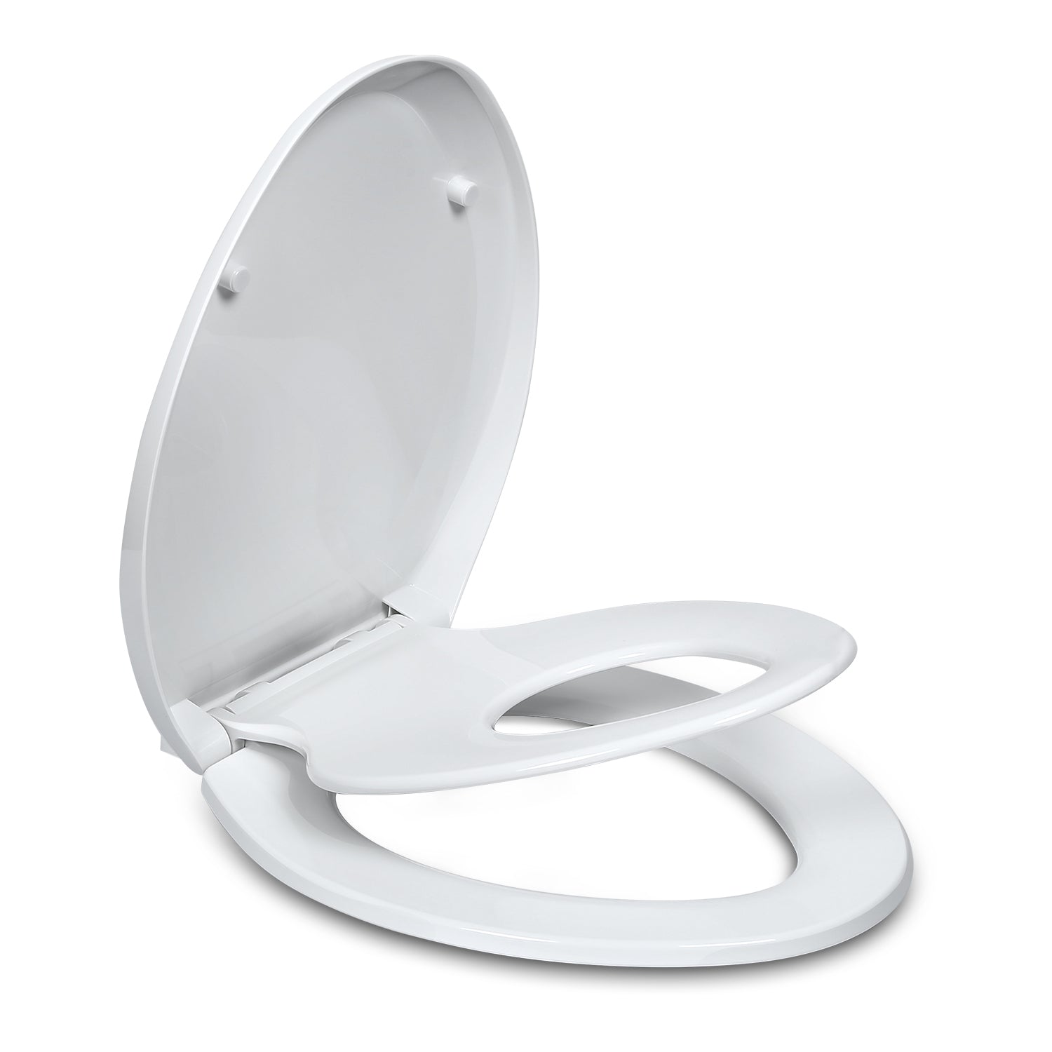 Elongated Toilet Seats with Built in Potty Training Seat, Magnetic Kids Seat and Cover, Slow Close, Fits both Adult and Child, Plastic, White