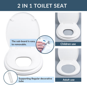 Round Toilet Seat with Built-In Potty Training Seat,Removable Child Seat for Potty Training, Nightlight, White