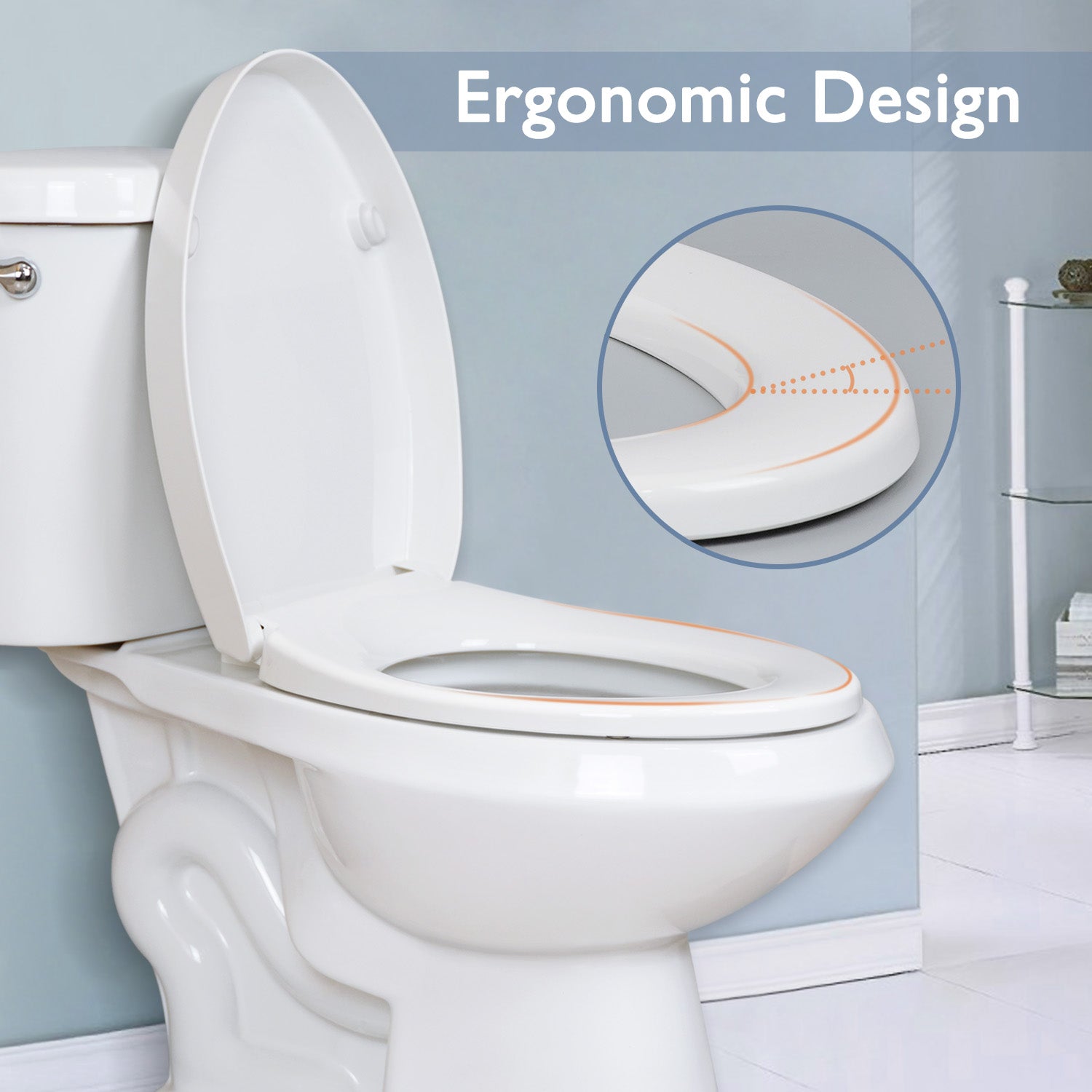 Elongated Slow Close Toilet Seat, Easy to Install & Clean, Removable, Plastic , White