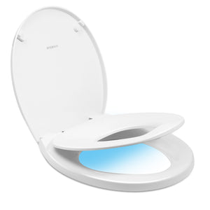 Round Toilet Seat with Built-In Potty Training Seat,Removable Child Seat for Potty Training, Nightlight, White